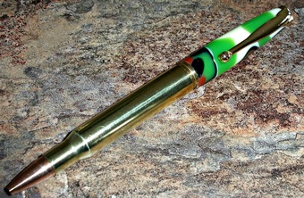 Handcrafted Pen from .50 Caliber Bullet Cartridge Desert Camo/Brass